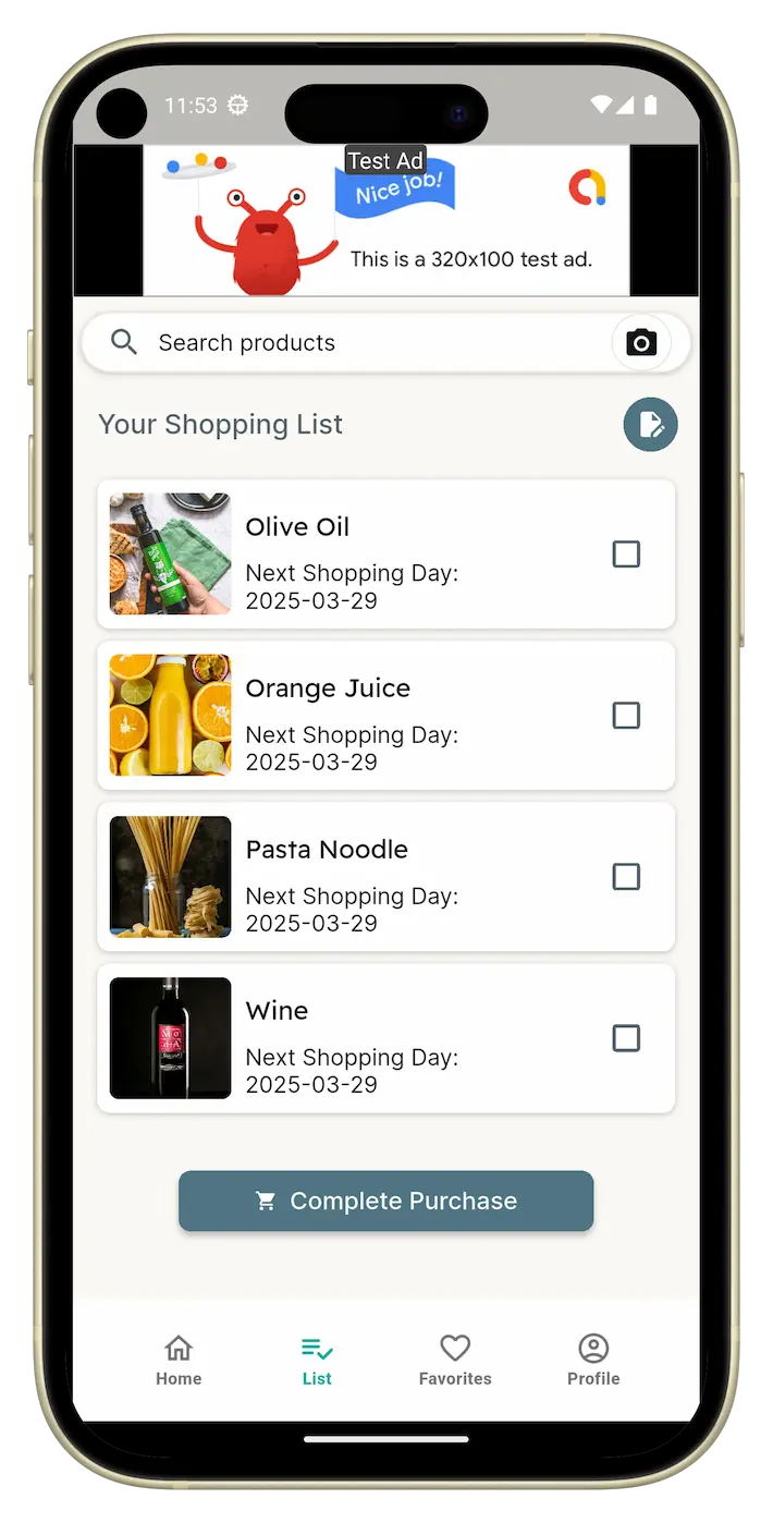 Tanuki App Shopping List